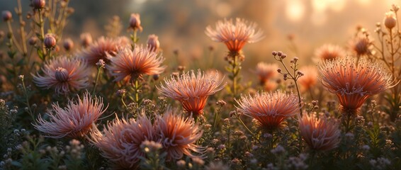 Vibrant Orange Flowers in Sunset Glow - Botanical Nature Background