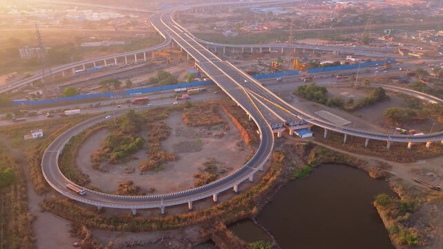 Drone shot roadway intersecting at strategic transport hub