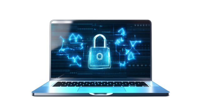 A sleek laptop displays a glowing padlock, symbolizing robust digital security and data protection in a world increasingly reliant on technology.