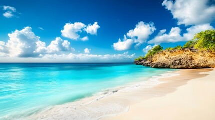 Fototapeta premium Stunning Tropical Beach Scene with Turquoise Water and White Sand