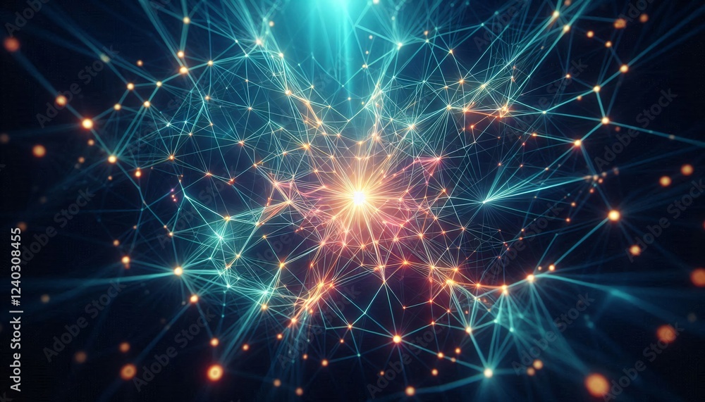 Poster neural lowpoly ai futuristic neon network of abstract connection background