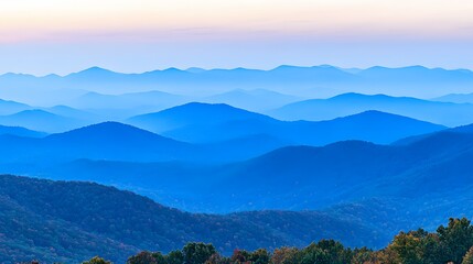 Serene Blue Ridge Mountains Landscape Panorama at Dawn
