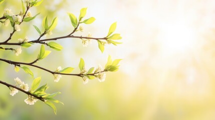 Obraz premium Delicate willow branches in fresh green, soft morning light, serene and minimalist Qingming Festival scene.