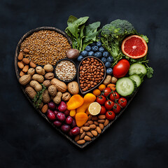 Healthy Foods Arranged in Heart Shape for Balanced Diet