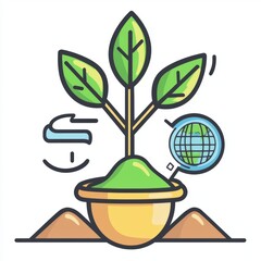 Green Plant with Leaves Growing in Pot, Symbolizing Nature, Growth, Environment, and Sustainability for Eco-Friendly Concepts