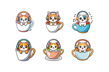 Set of Cute Cartoon Cat Vector Illustration Collection




