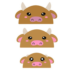set of cartoon animals. Cow family vector design. Cute design of a group of cows. Set of farm animals. Collection of cute cow face vector cartoon. Cute brown cow vector design