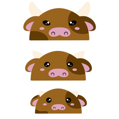 Cow family vector design. Cute design of a group of cows. Set of farm animals. Collection of cute cow face vector cartoon. Cute brown cow vector design