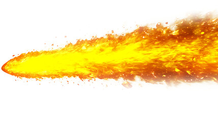 Obraz premium A fiery meteor streaks through the atmosphere on white & transparent a background.