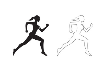 Human body running silhouette vector design. Running outline vector illustration.