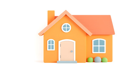 3D style house icon, bright peach and orange colors, white background, simple design, poster. Generative AI