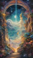 Mystical Fantasy Scene with Celestial Figure