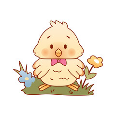 Cute Kawaii chicken. Easter element. Hand drawing vector illustration.