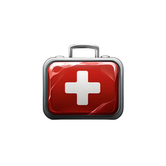Red first-aid kit, cross symbol, dark background, medical app icon