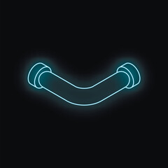 Neon blue pipe forming a right angle glowing on dark background, ideal for industrial and futuristic concepts