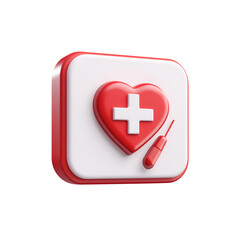 Obraz premium Red heart, cross, syringe icon; digital healthcare app background