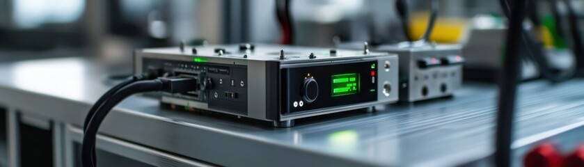 Fototapeta premium Close-up of a sensor-equipped machine showcasing advanced technology in a smart environment.