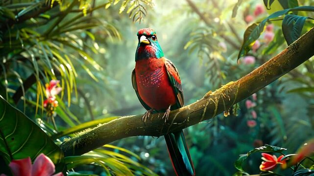 Vibrant Tropical Bird in Lush Rainforest
