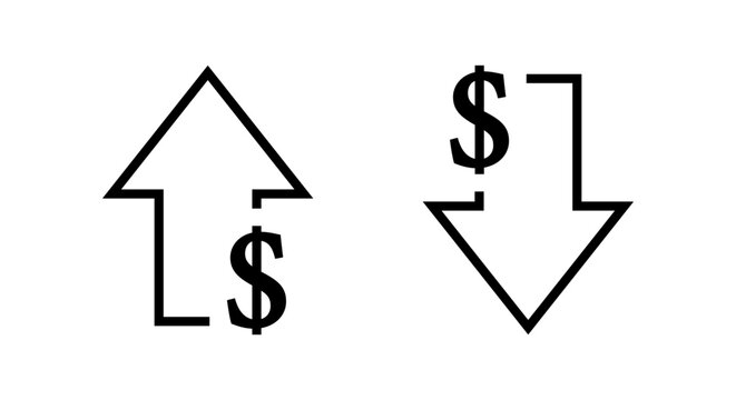 Increase and decrease dollar arrow icon. USD up and down sign symbol
