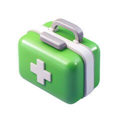 Green first-aid kit, 3D render, isolated, healthcare, website