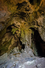 Many rock formations inside the scenic Railay Bat Cave on Phranang (Phra Nang) Beach in Railay, Krabi, Thailand.