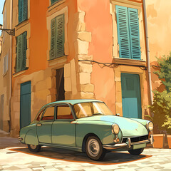 Vintage Car in Front of a House