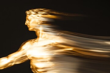 abstract depiction of Hermes the god of speed and commerce with the associated concepts of trace, motion and weightlessness.