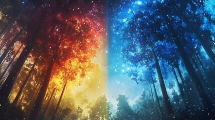 A Divided Forest with Warm and Cool Light