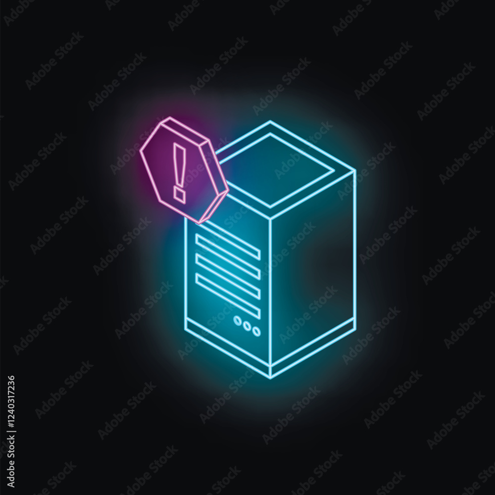 Poster server error alert notification with glowing neon effect on dark background, representing system fai