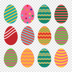 Egg easter icons. Colourful egg icons symbol isolated on transparent background. Easter egg vector set for web design. Vector illustration.