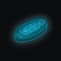 Futuristic glowing car key isolated on black background representing modern security and access technology
