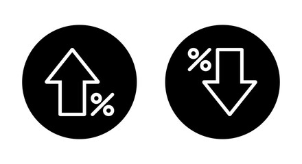 Growth and decline percent arrow outline icon on black circle. Percentage up and down sign symbol