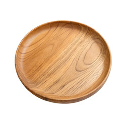 Round wooden plate on transparent background