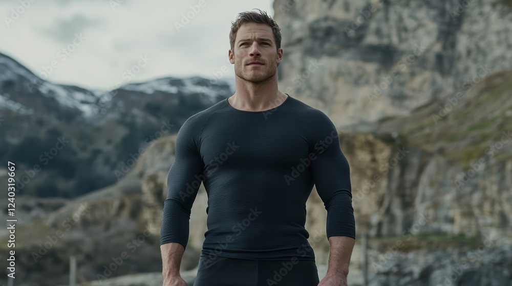 Aufkleber elegant breathable wool mesh base layer with thumbhole sleeves displayed under dynamic lighting on a