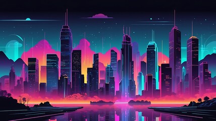 A neon cityscape where nature and technology seamlessly blend.