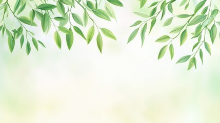 Naklejka premium Delicate willow branches in fresh green, soft morning light, serene and minimalist Qingming Festival scene.