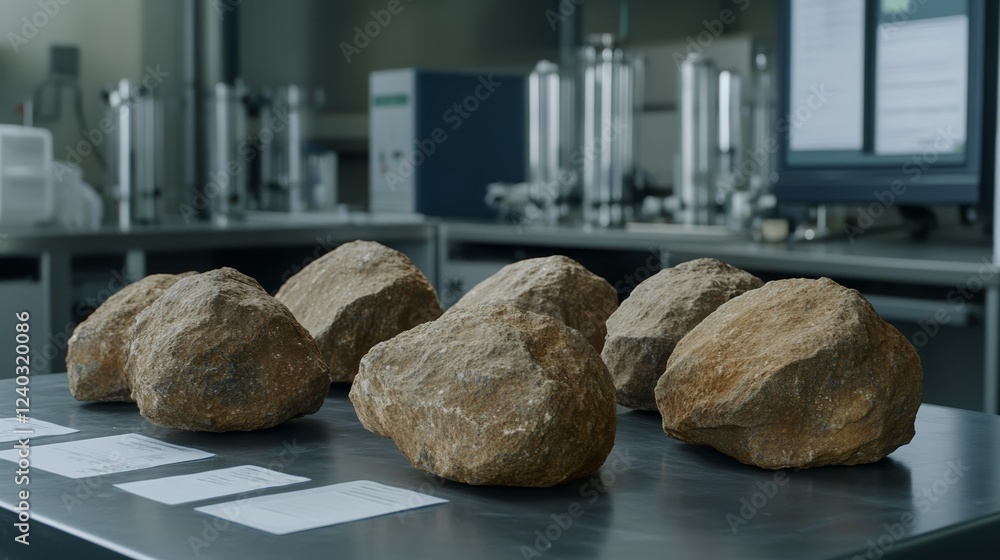 Aufkleber elegant close up of shale rock samples with oil residue displayed on a laboratory table with scienti