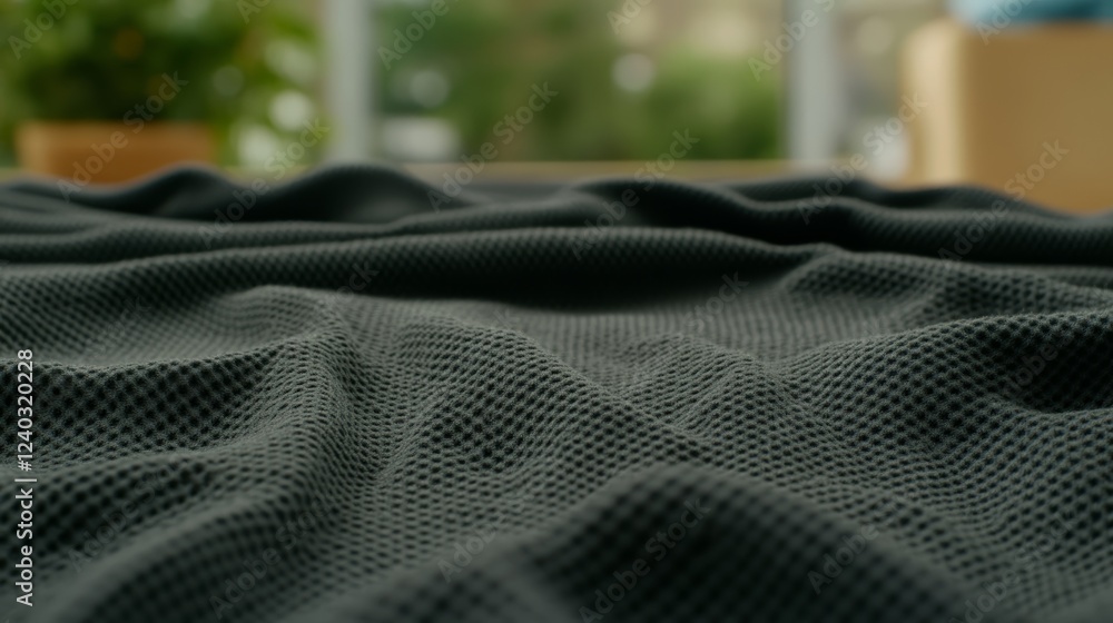 Poster elegant close up shot of the grid like mesh texture of a thermal wool base layer with fine stitching