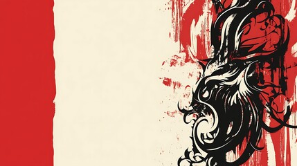 Dragon art, red background, grunge style, design template