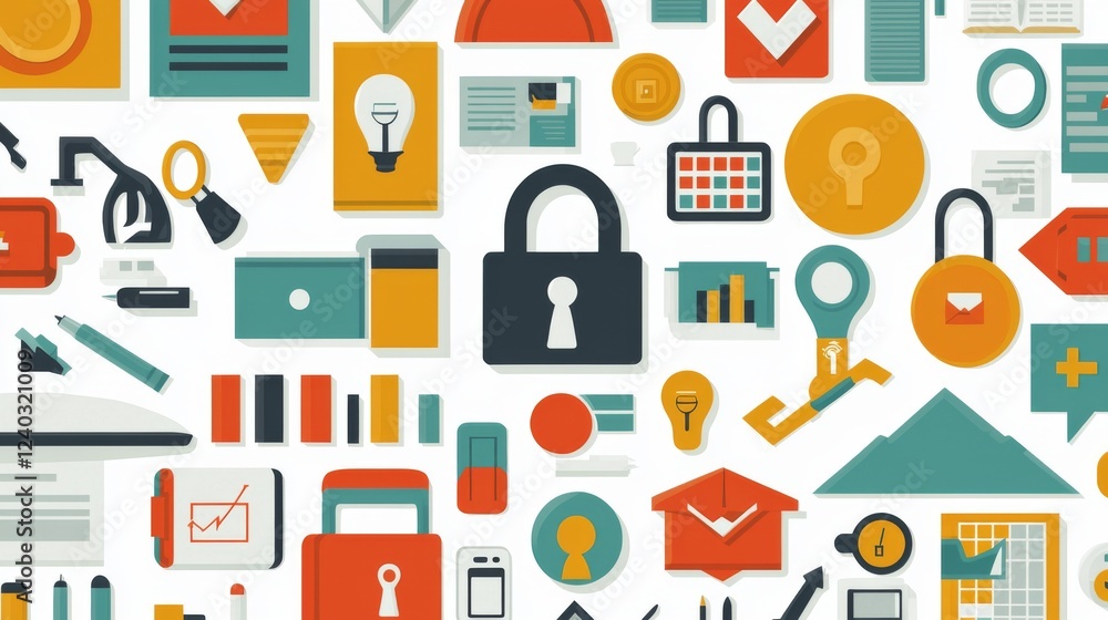 Aufkleber diverse collection of business and security icons in flat design style for digital concepts and appl
