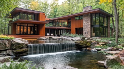 Naklejka premium A complete rain gutter system neatly installed along the edge of a modern home.