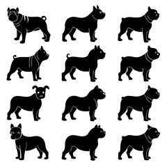 set of dogs silhouettes