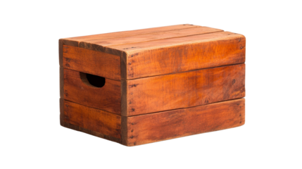 Aged Rectangular Wooden Crate with Isolated Background