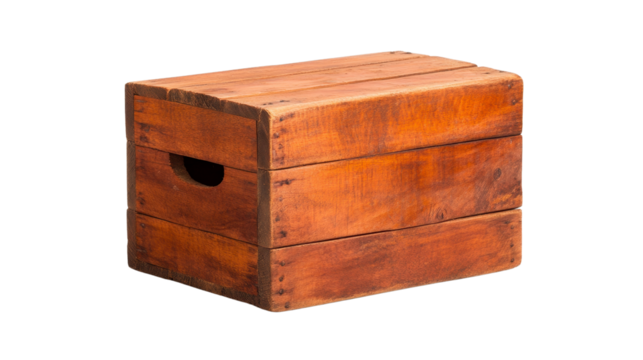 Aged Rectangular Wooden Crate with Isolated Background