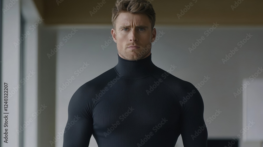 Aufkleber elegant isolated black long sleeve wool mesh base layer displayed with visible stitching detail and 