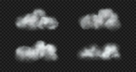 Realistic white cumulus clouds, smoke, fog on sky.