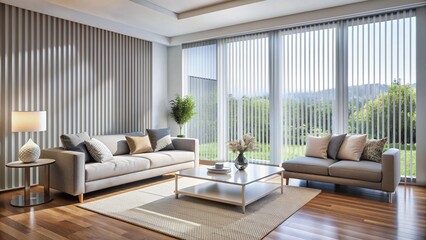 Bright Modern Living Room with Beige Couches and Large Windows