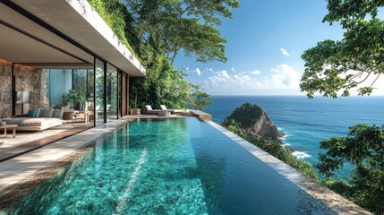 Obraz premium Oceanfront Infinity Pool. Generative AI