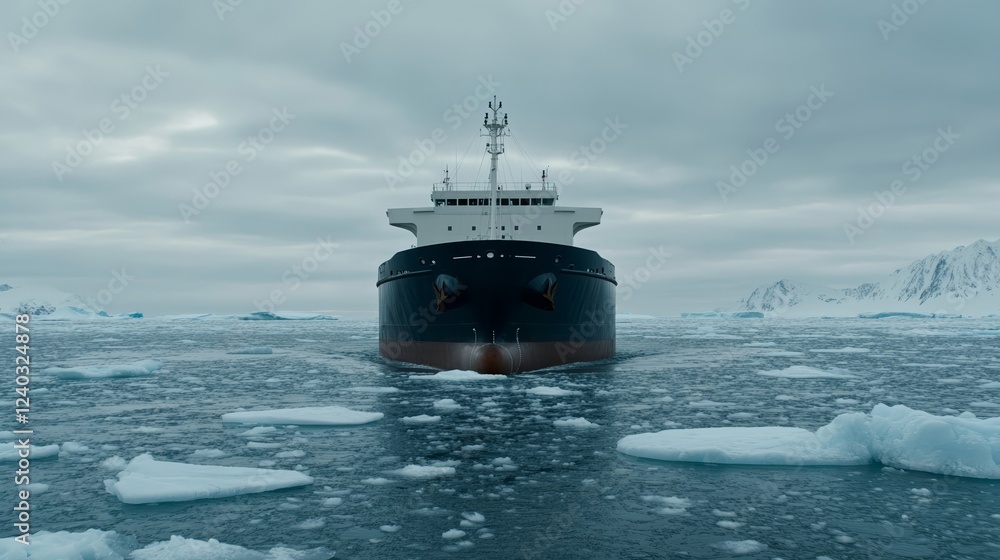 Aufkleber elegant tanker navigating through icy waters with icebergs floating around and a cold overcast sky i