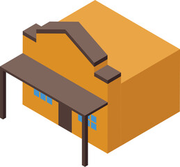Isometric view of a traditional wild west saloon building featuring a wooden porch and brown roof